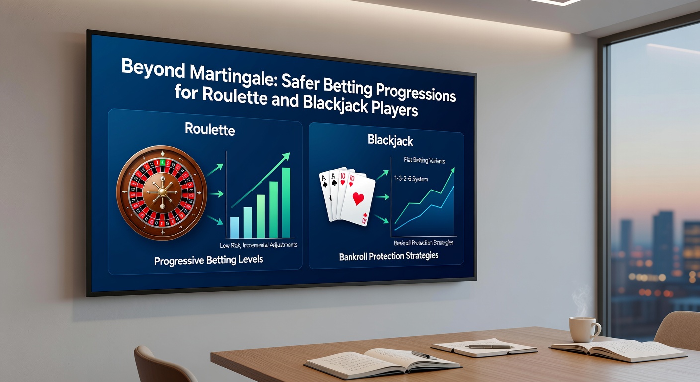 Graphic comparing Paroli progression pyramid against Martingale's doubling line, with roulette chips stacking positively on wins