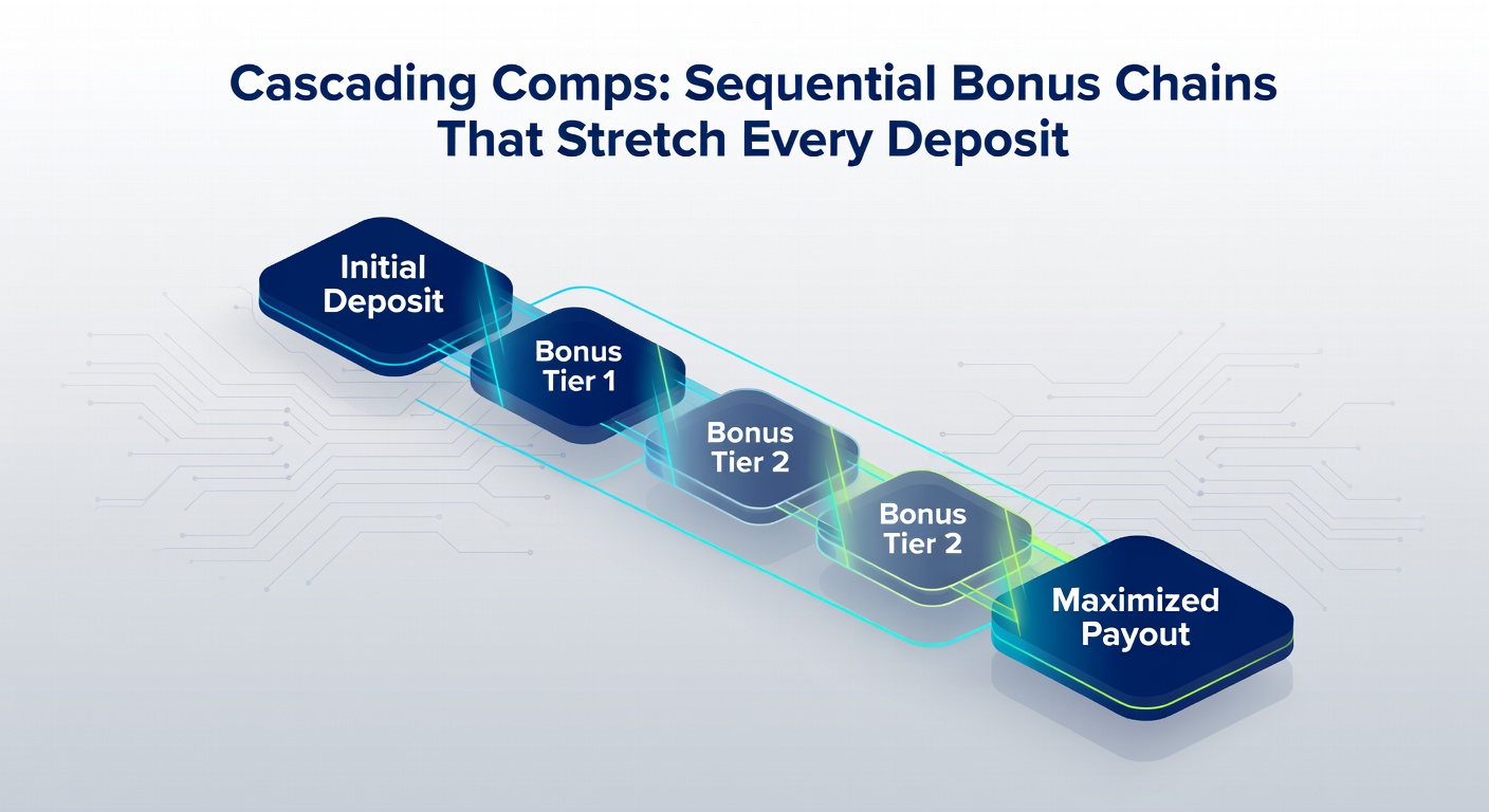 Diagram showing sequential bonus triggers linking deposits to extended comp rewards in casino apps