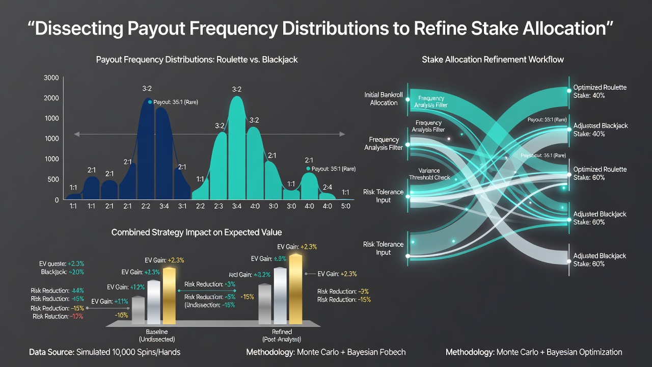 Graph illustrating stake allocation adjustments based on combined game payout frequencies