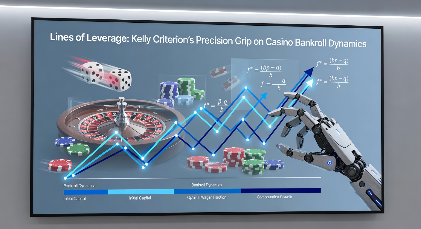 Infographic depicting Kelly fraction calculations for various casino games, highlighting optimal bet sizes against house edges