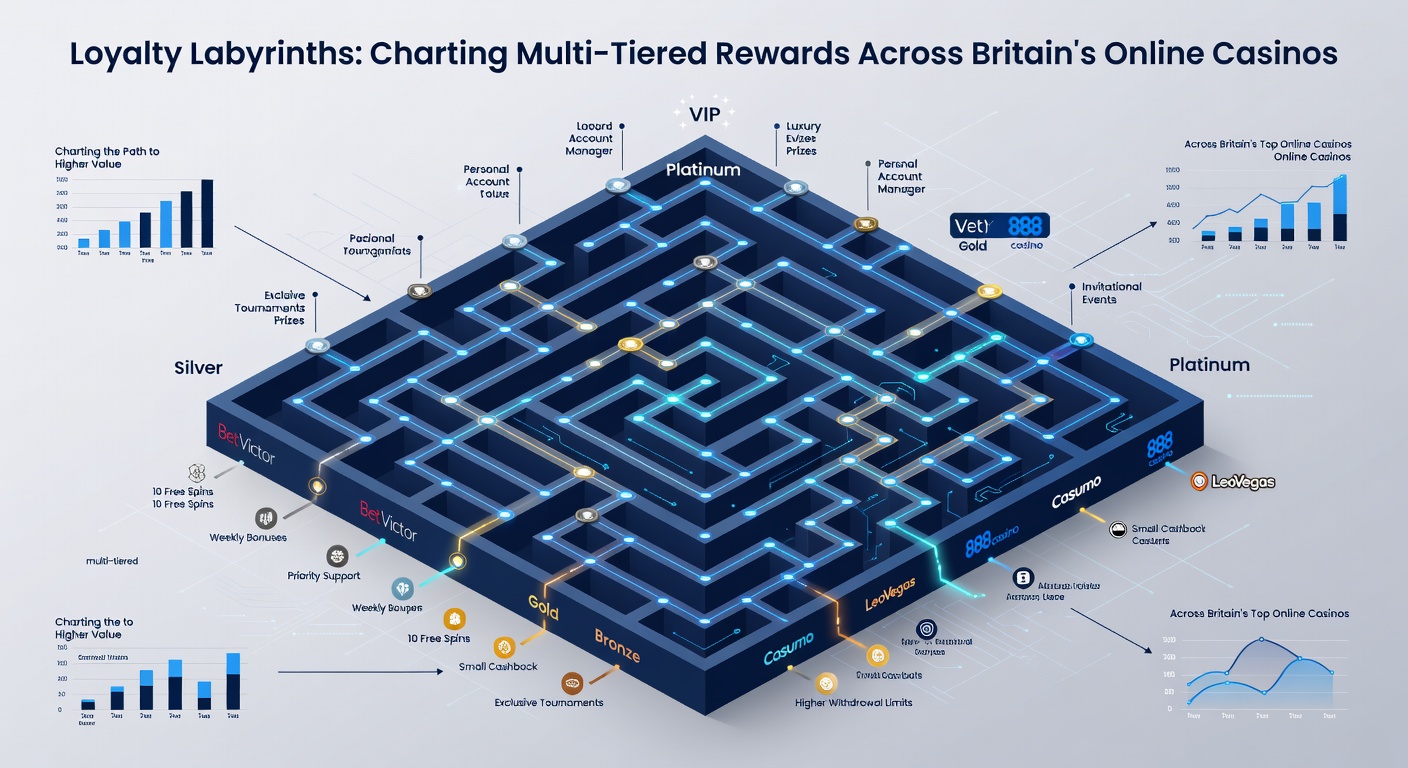 Infographic comparing loyalty tiers from major UK casinos, showing point requirements, cashback rates, and bonus examples in a colorful bar chart format