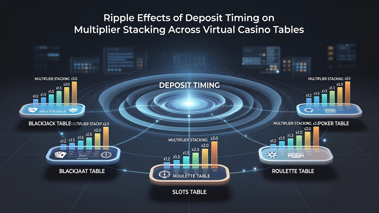 Diagram illustrating multiplier stacking flow between virtual blackjack, roulette and baccarat tables