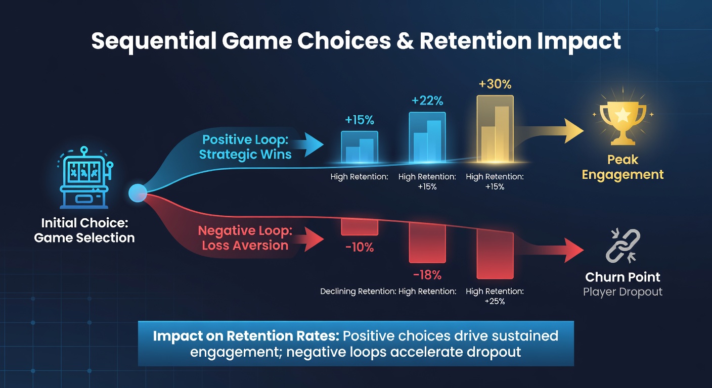 Data visualization showing retention rate trends across different sequential game choice patterns in virtual casinos