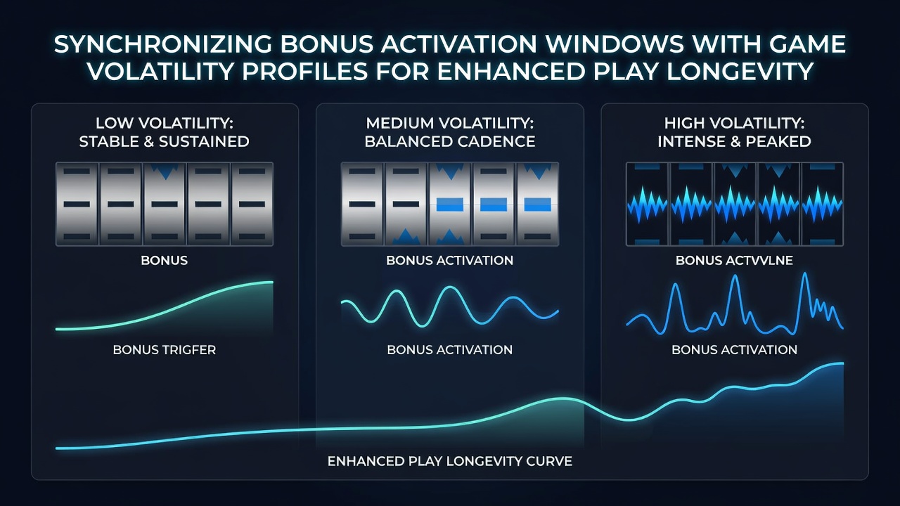 Graph comparing average session lengths when bonuses activate during different volatility-matched time slots across multiple casino platforms