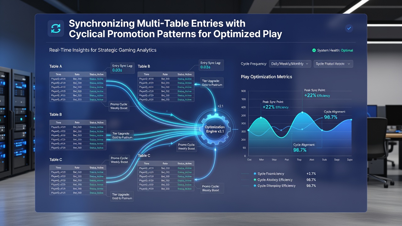 Screenshot of a multi-table casino dashboard displaying synchronized timers and bonus indicators