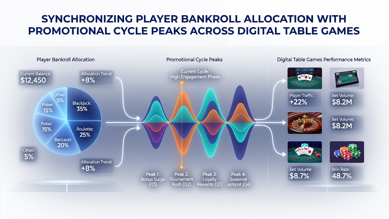 Chart illustrating bankroll distribution across digital blackjack, roulette and baccarat during peak promotional periods
