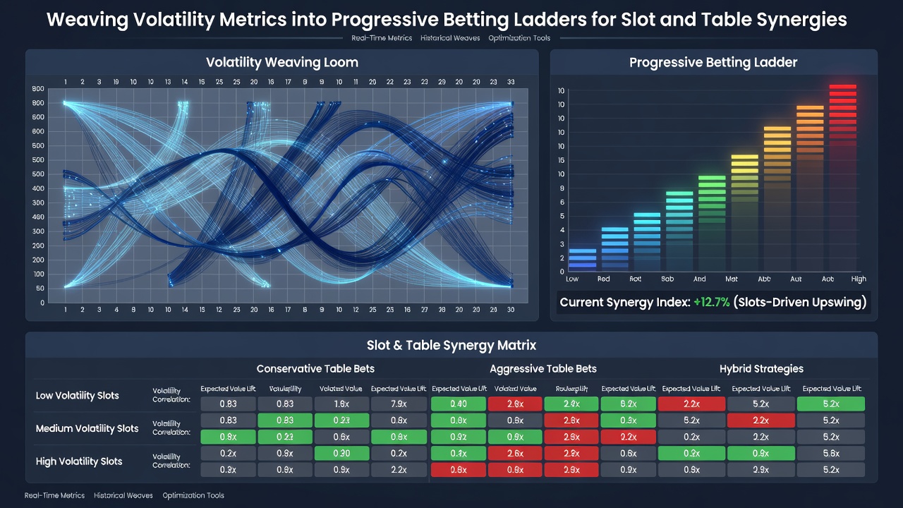 Flowchart illustrating how volatility scores adjust stake ladders between slot machines and blackjack or roulette tables